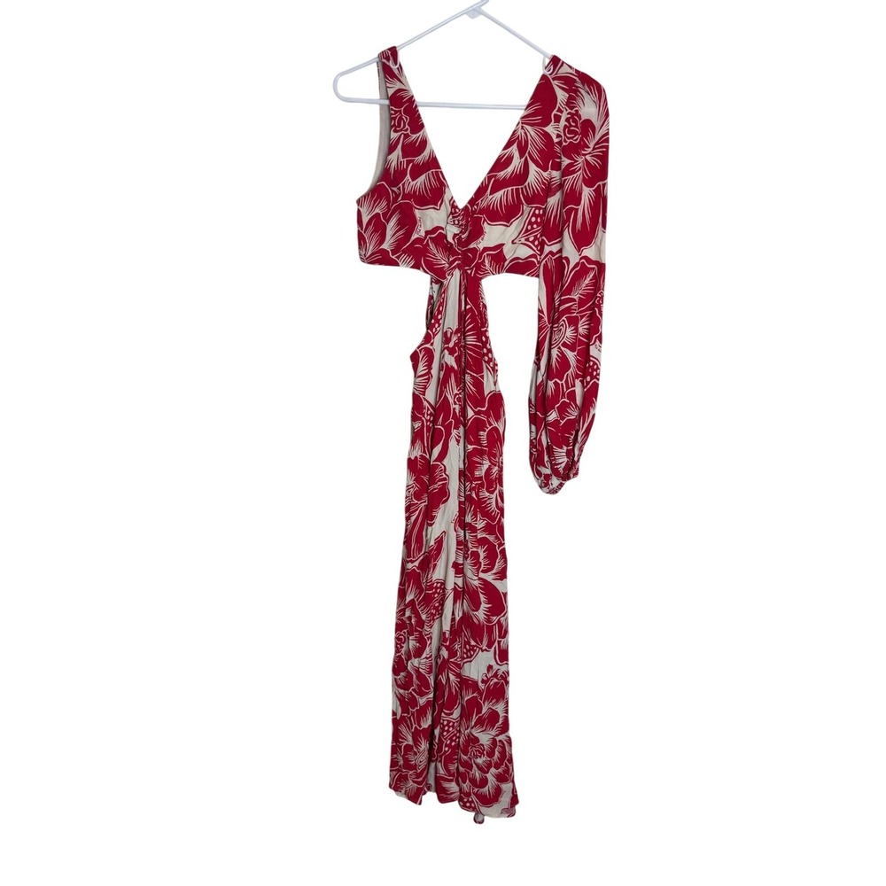 Farm Rio Dress Womens XS Red White Floral One Shoulder Maxi Anthropologie Boho